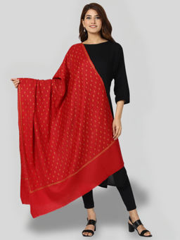 SWI STYLISH - Women's Maroon Hand Embroidered Pure Wool Shawl
