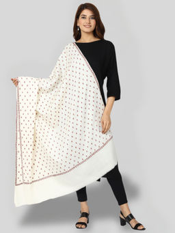 SWI STYLISH - Women's White Hand Embroidered Pure Wool Shawl