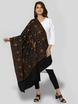 SWI STYLISH - Women's Black Hand Embroidered Pure Wool Shawl