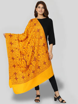 SWI STYLISH - Women's Yellow Hand Embroidered Pure Wool Shawl