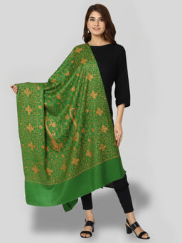 SWI STYLISH - Women's Green Hand Embroidered Pure Wool Shawl