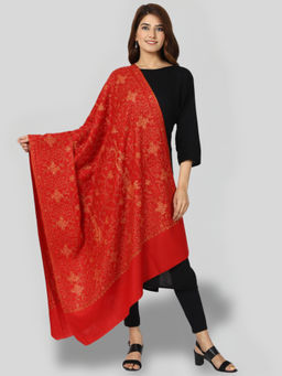 SWI STYLISH - Women's Red Hand Embroidered Pure Wool Shawl