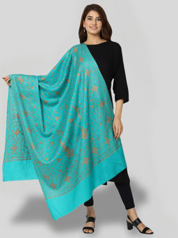 SWI STYLISH - Women's Sea Green Hand Embroidered Pure Wool Shawl