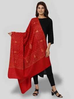SWI STYLISH - Women's Maroon Hand Embroidered Pure Wool Shawl