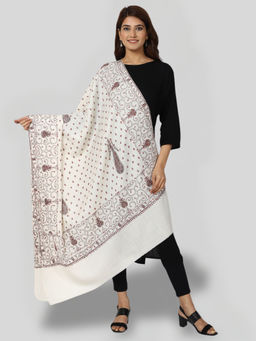 SWI STYLISH - Women's White Hand Embroidered Pure Wool Shawl