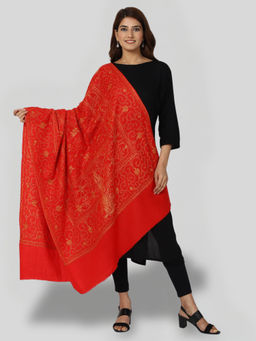 SWI STYLISH - Women's Red Hand Embroidered Pure Wool Shawl