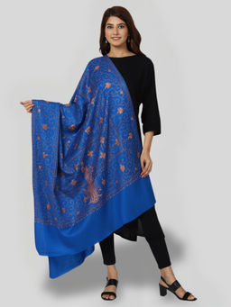 SWI STYLISH - Women's Royal Blue Hand Embroidered Pure Wool Shawl