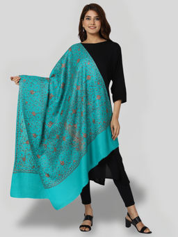 SWI STYLISH - Women's Sea Green Hand Embroidered Pure Wool Shawl