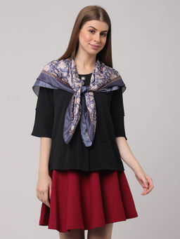 Vastranand - Floral Silk Scarf In Midnight Blue