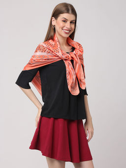 Vastranand - Ornate Coral Geometric Scarf