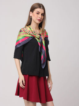 Vastranand - Neon Green Geometric Square Scarf