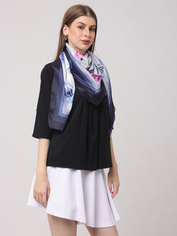 Vastranand - Floral Printed Designer Grey Scarf