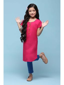 Biba - Pink Cotton Straight Solid Kurta with Pant