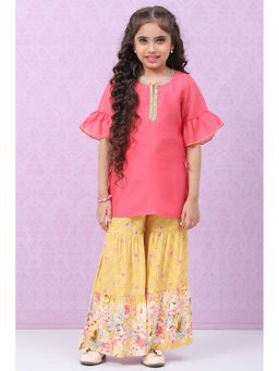 Biba - Pink Art Silk Straight Kurta with Sharara