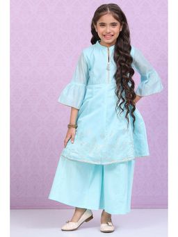 Biba - Sky Blue Art Silk Kalidar Printed Kurta with Palazzo