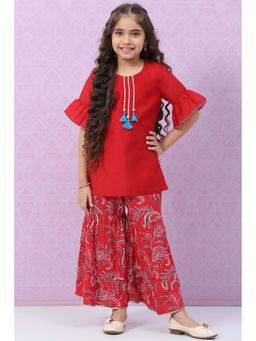 Biba - Red Art Silk Straight Kurta with Sharara