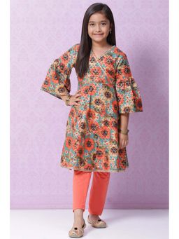 Biba - Cotton Straight Printed Angarkha Kurta with Pant