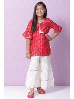 Biba - Red Art Silk Straight Kurta with Sharara