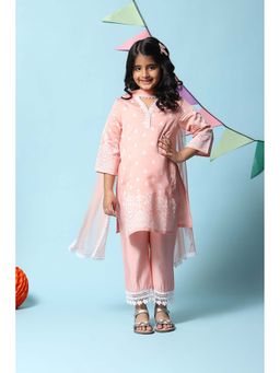 Biba - Pink Cotton Blend A-Line Kurta with Pant and Dupatta (Set of 3)