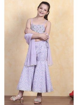 Biba - Lavender Cotton Crop Top with Sharara and Dupatta (Set of 3)