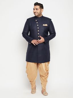 Vastramay - Men Navy Blue Silk Blend Sherwani