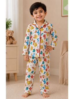 SEPHANI - Boys White Printed Shirt and Pyjama