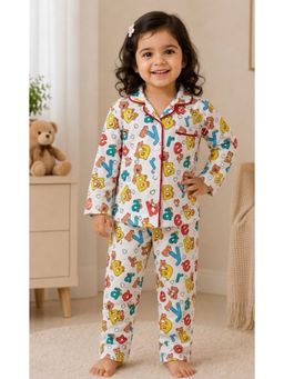 SEPHANI - Girls White Printed Shirt and Pyjama