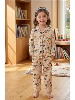SEPHANI - Girls Cream Printed Shirt and Pyjama