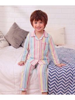 SEPHANI - Boys Multi-Color Stripes Printed Shirt and Pyjama