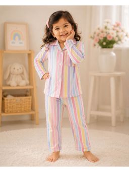 SEPHANI - Girls Multi-Color Stripes Printed Shirt and Pyjama