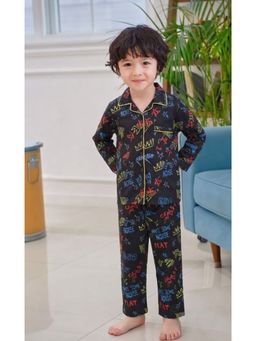 SEPHANI - Boys Black Printed Shirt and Pyjama