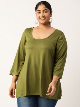 theRebelinme - Plus Size Womens Olive Green Solid Color Knitted Top with Tie Ups Detail