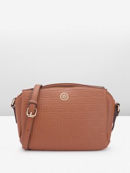 Anne Klein - Brown Embossed Triple Compartment Crossbody Bag