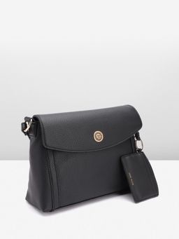 Anne Klein - Black Flap Crossbody Bag with Detachable Pouch