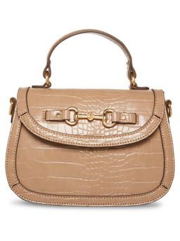 Anne Klein - Beige Embossed Croco Satchel Bag with Detachable Strap
