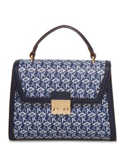 Anne Klein - Navy Blue Ak Cube Logo Saffiano Satchel Bag with Detachable Strap