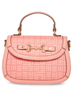 Anne Klein - Pink Tile Lion Logo Saffiano Satchel Bag with Detachable Strap