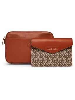 Anne Klein - Brown Camera Crossbody Bag with Detachable Strap and Pouch