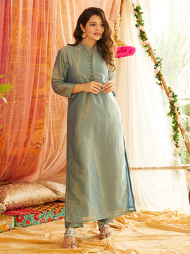 Buy Ambraee Blue Tissue Kurta with Pant 