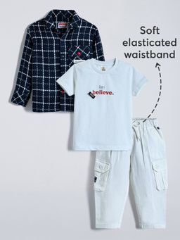 Hopscotch - Navy Blue Checks Shirt with T-shirt and Trouser