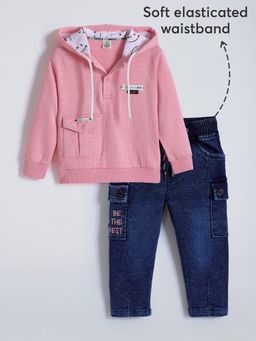 Hopscotch - Pink Solid Hoodie and Jeans