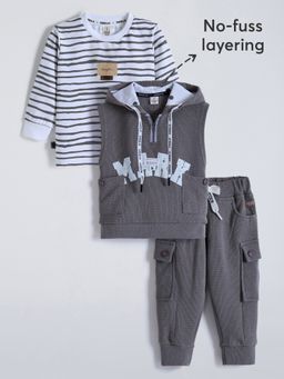 Hopscotch - Grey Stripes T-shirt with Hoodie and Joggers