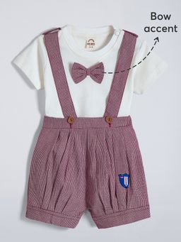 Hopscotch - Maroon Checks T-shirt and Dungaree