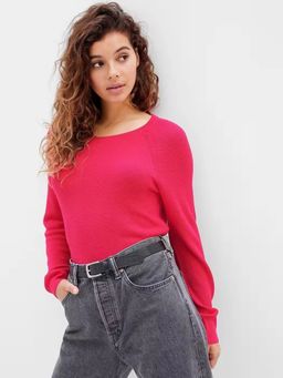 GAP - Women Pink Longline Round Neck Full Sleeves Sweater