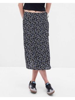 GAP - Women Floral Wrap Black Midi Skirt