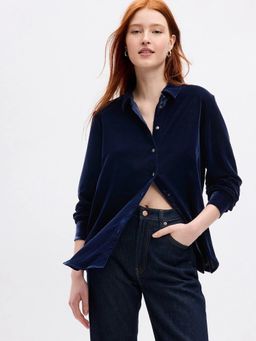 GAP - Women Navy Blue Collar Neck Full Sleeves Shirt