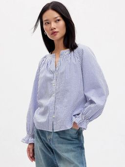 GAP - Women Blue Round Neck Full Sleeves Shirt
