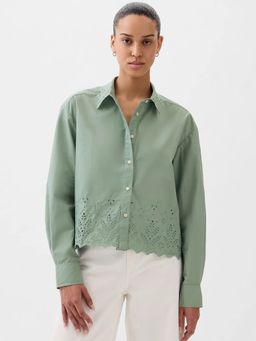 GAP - Women Green Collar Neck Full Sleeves Shirt