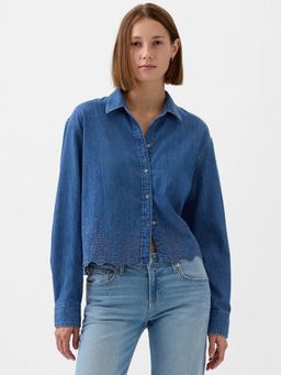 GAP - Women Blue Collar Neck Full Sleeves Shirt