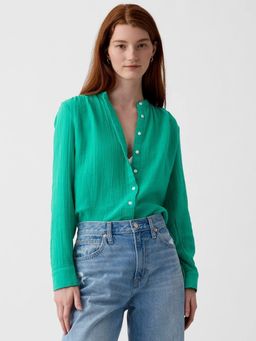 GAP - Women Green Mandarin Neck Full Sleeves Shirt